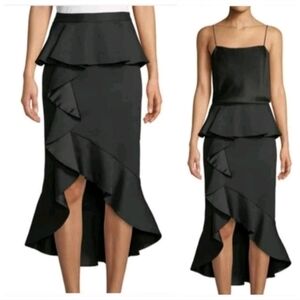 Alice + Olivia Black Alessandra Ruffled Peplum Hi-Low Skirt SIZE 2